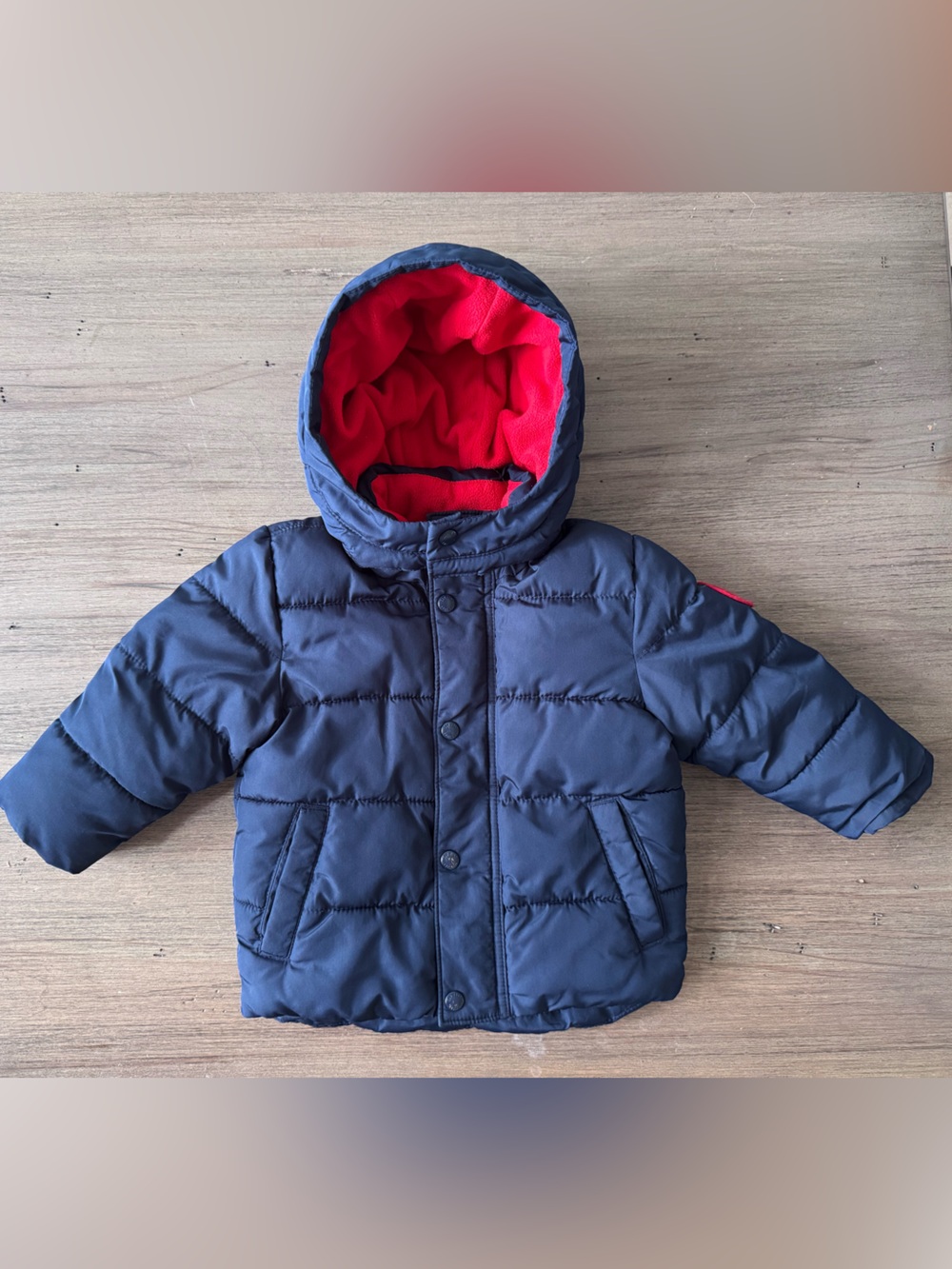 GAP baby Navy Puffer Jacket with Red Hood Lining